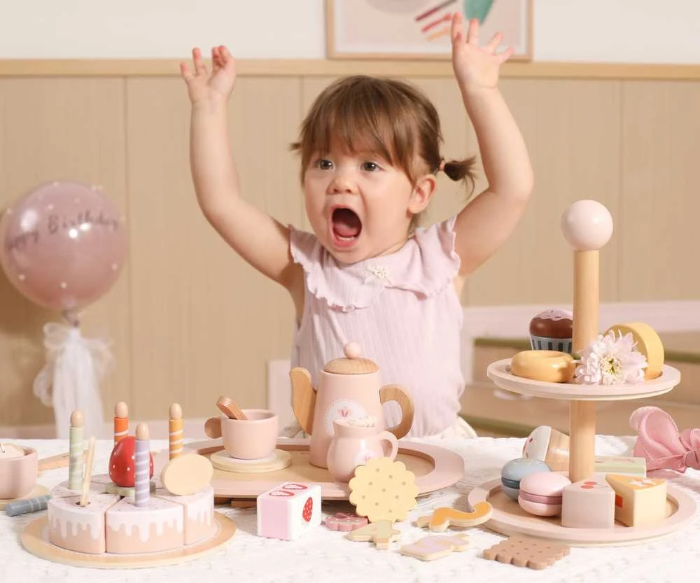 Viga Toys Medinis saldumynų stovas vaikams su priedais VIGA