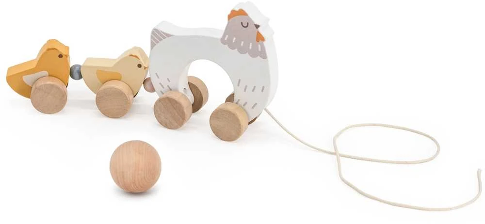 Viga Toys VIGA PolarB medinė vištelė su viščiukais traukimui
