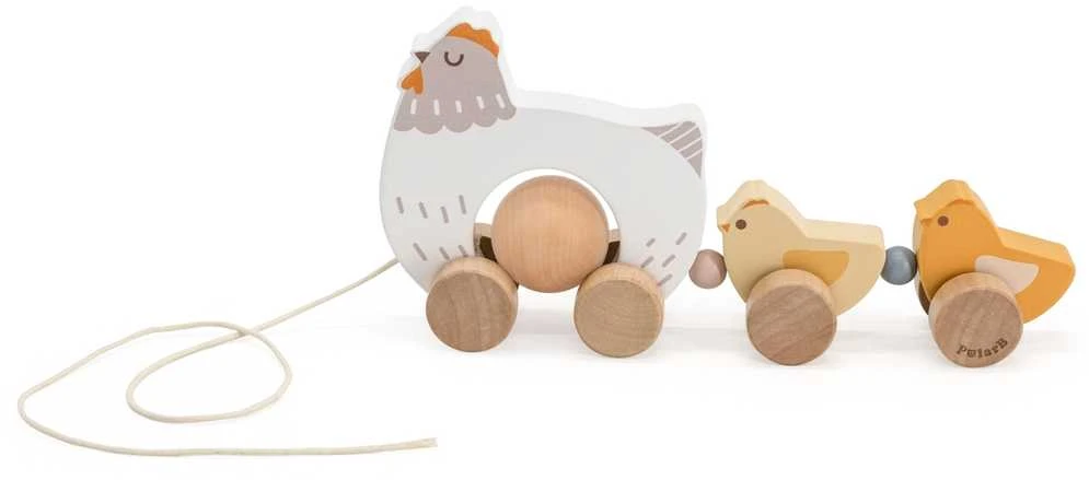 Viga Toys VIGA PolarB medinė vištelė su viščiukais traukimui