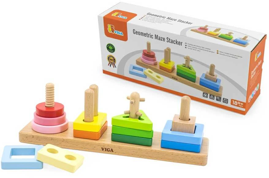 Viga Toys Viga Medinė Geometrinė Šalims Sorter Labirintas