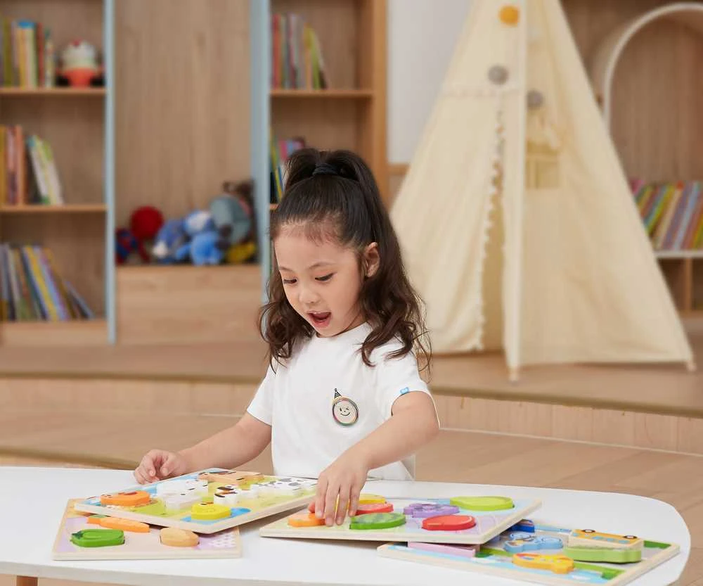 Viga medinė Montessori dėlionė 2in1 Ferma