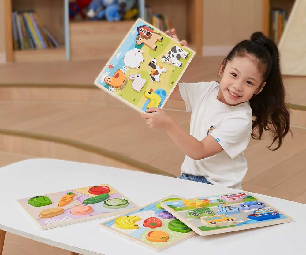 Viga medinė Montessori dėlionė 2in1 Ferma