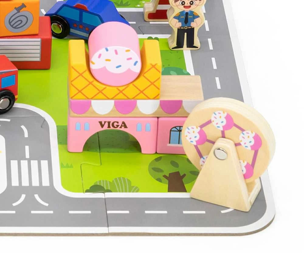 Viga Toys Viga Medinis Miesto Statybos Rinkinys Su Dėžute