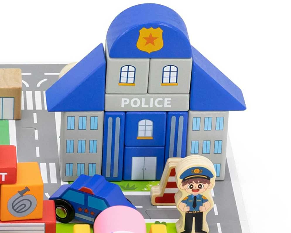 Viga Toys Viga Medinis Miesto Statybos Rinkinys Su Dėžute
