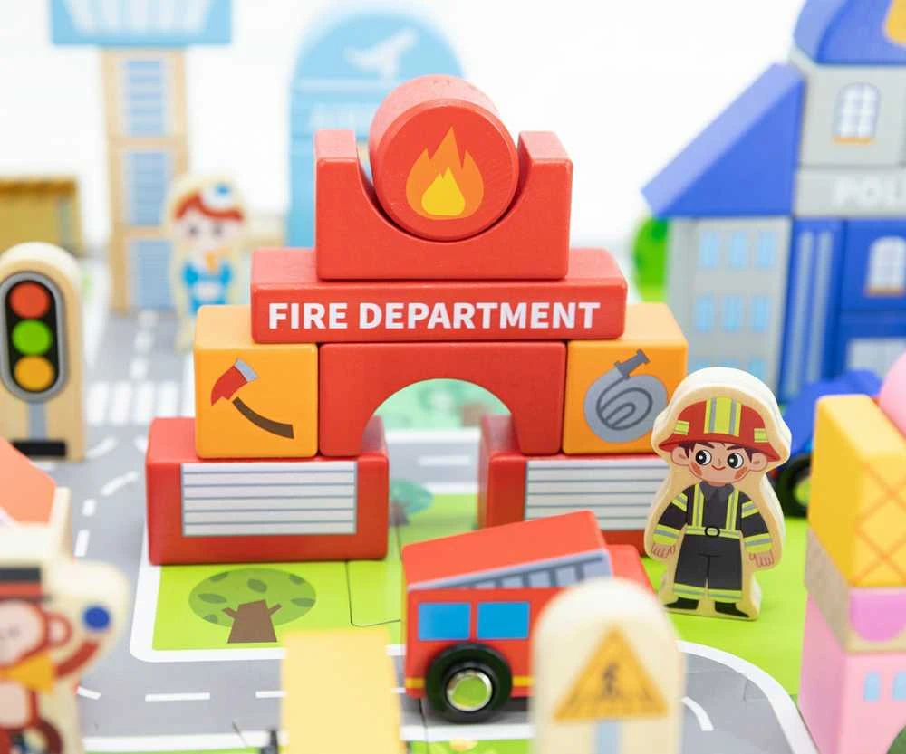 Viga Toys Viga Medinis Miesto Statybos Rinkinys Su Dėžute