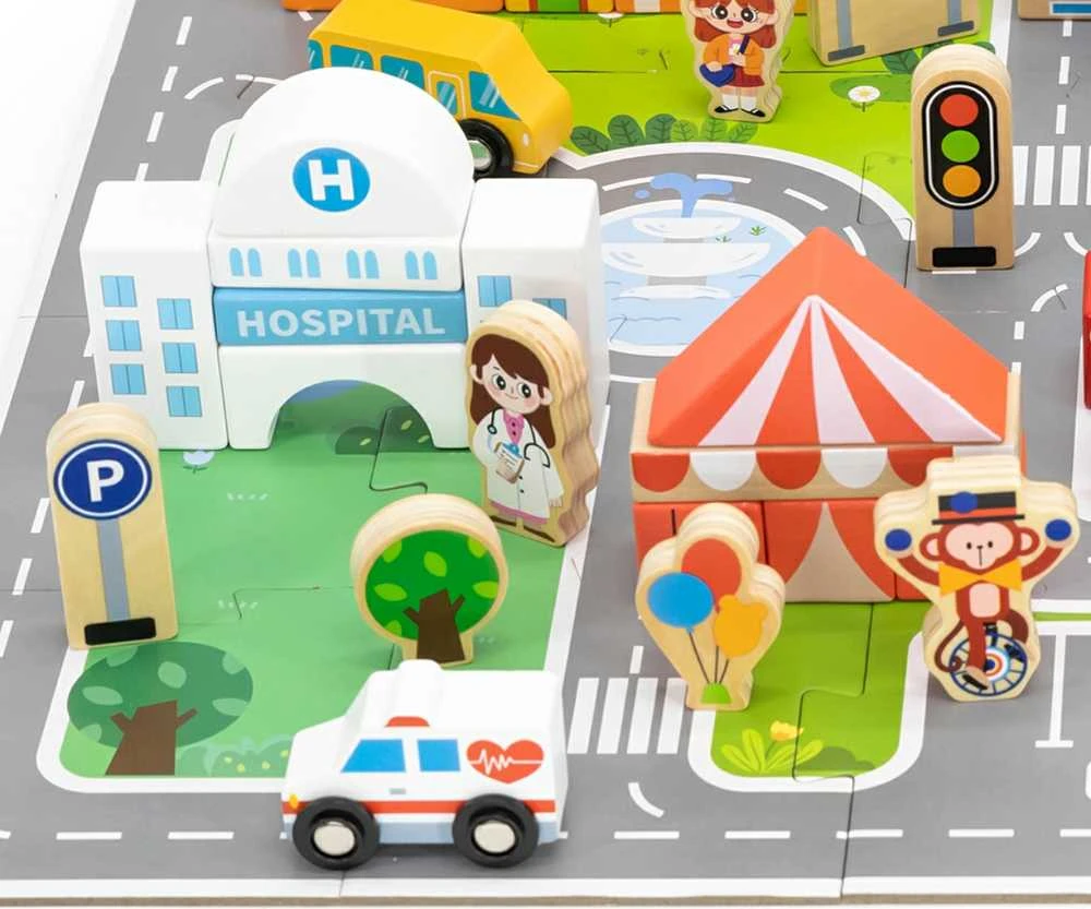 Viga Toys Viga Medinis Miesto Statybos Rinkinys Su Dėžute