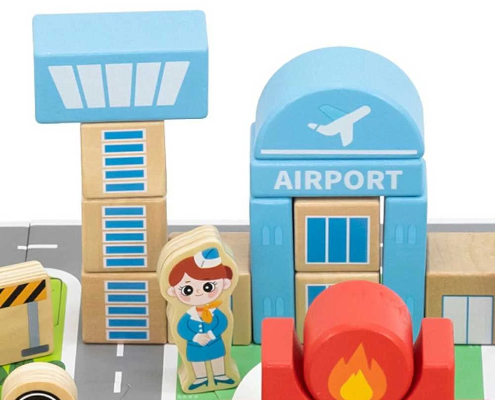 Viga Toys Viga Medinis Miesto Statybos Rinkinys Su Dėžute