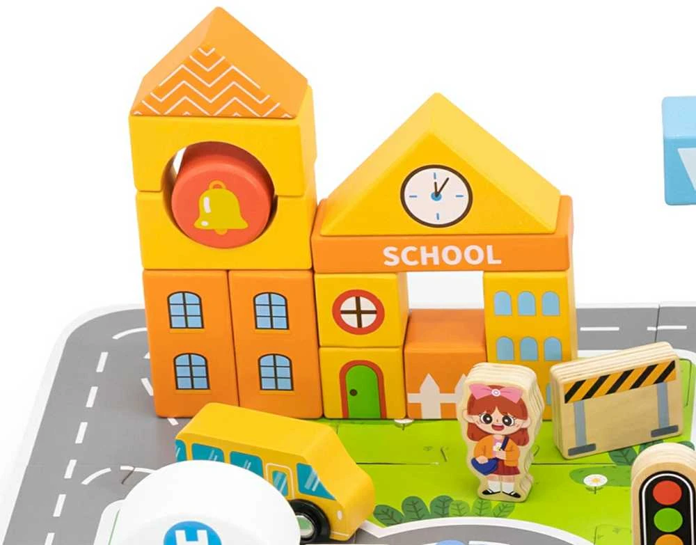 Viga Toys Viga Medinis Miesto Statybos Rinkinys Su Dėžute