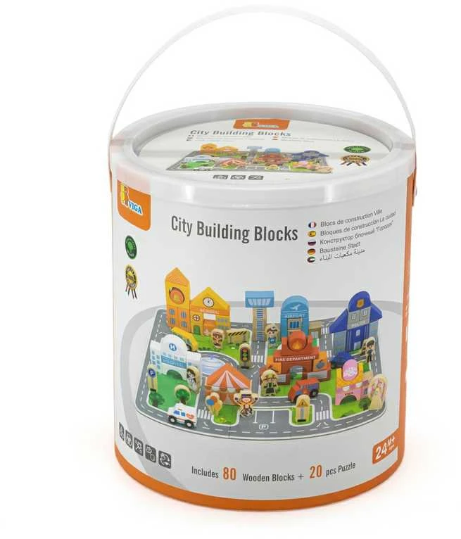Viga Toys Viga Medinis Miesto Statybos Rinkinys Su Dėžute