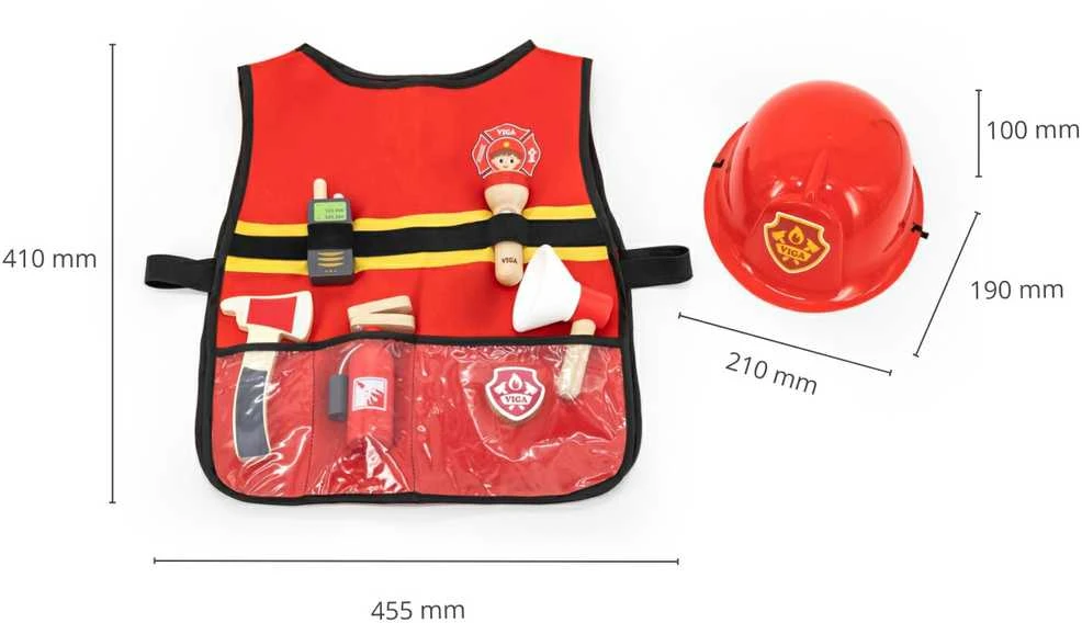 Viga Toys VIGA Mažojo gaisrininko rinkinys su liemene 8vnt