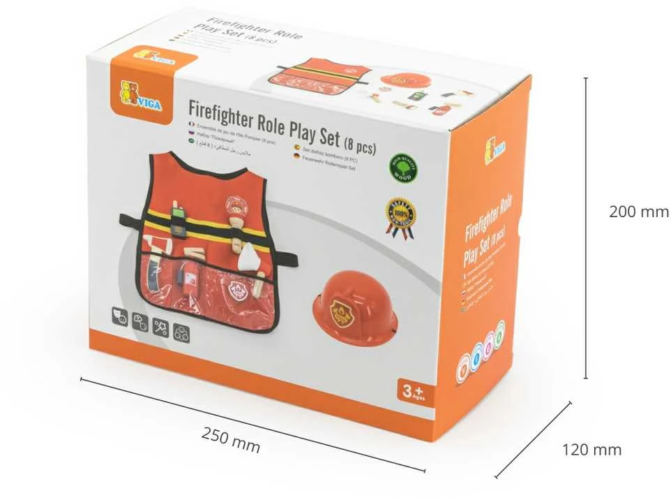 Viga Toys VIGA Mažojo gaisrininko rinkinys su liemene 8vnt