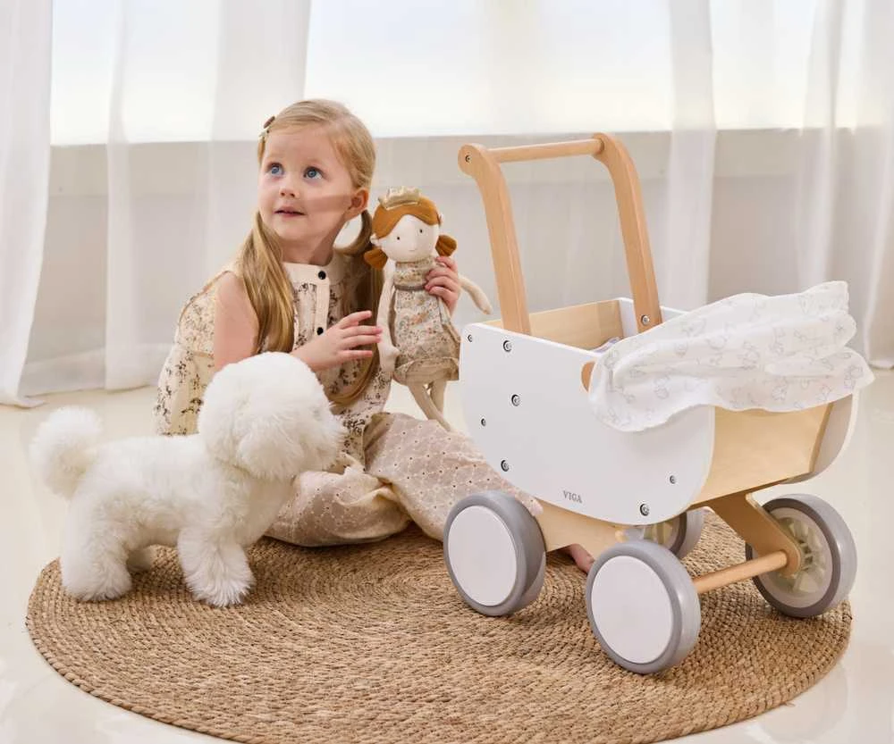 Viga Toys VIGA 44719 Medinis lėlių vežimėlis su gondola
