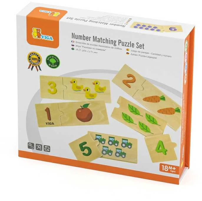 Dėlionė VIGA Medinių dėlionių rinkinys Skaičių atitikimas Montessori