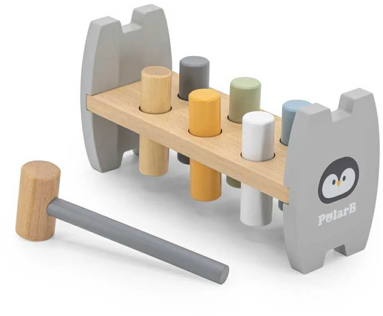 Viga Toys rinkinys Medinė piramidė + pingvinas Montessori plaktuku