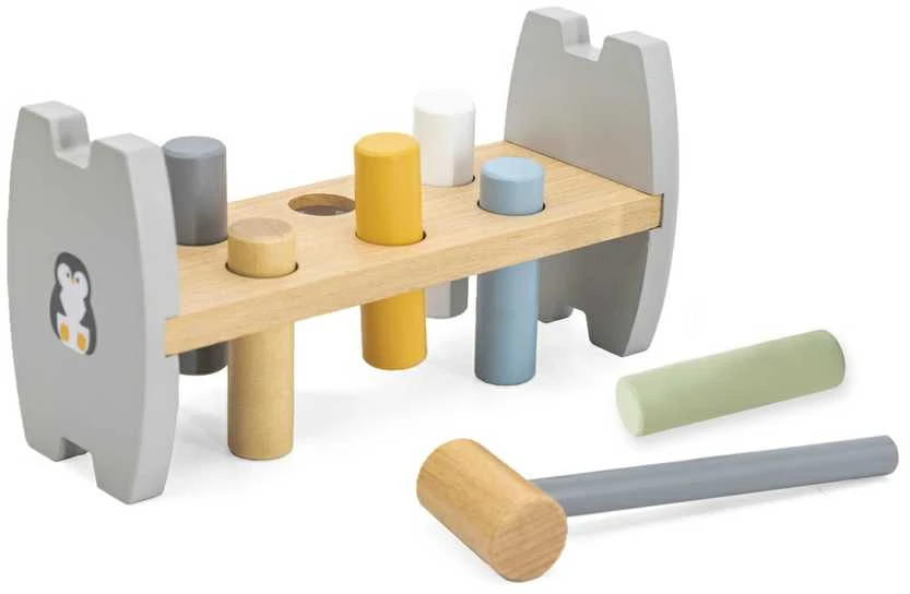 Viga Toys rinkinys Medinė piramidė + pingvinas Montessori plaktuku