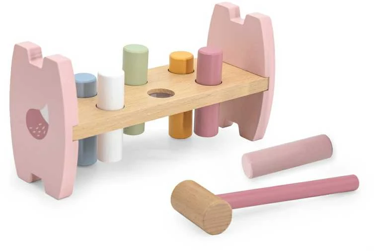 Viga Toys rinkinys Medinė piramidė + plaktukas Montessori Fox