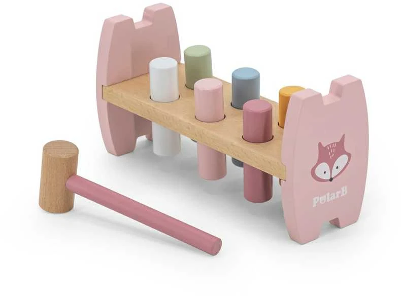Viga Toys rinkinys Medinė piramidė + plaktukas Montessori Fox