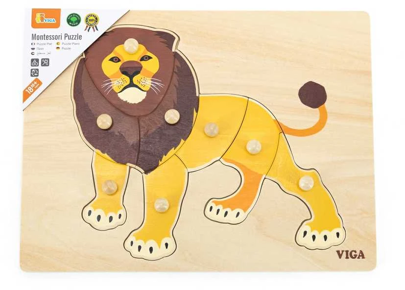 Dėlionė Viga Toys Viga medinis montessori liūto galvosūkis su Pinski