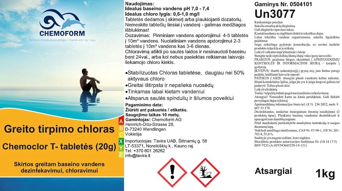 Chemoform Greito tirpimo chloras Chemoclor T- tabletės (20g), 1kg
