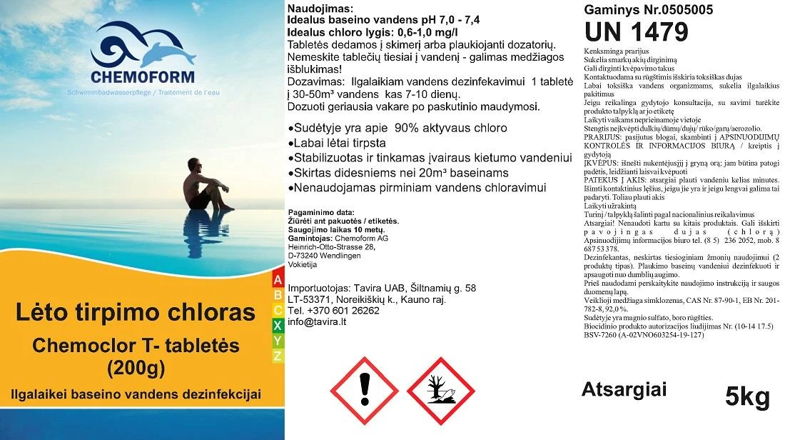 Chemoform Lėto tirpimo chloras Chemoclor T- tabletės (200g), 5kg
