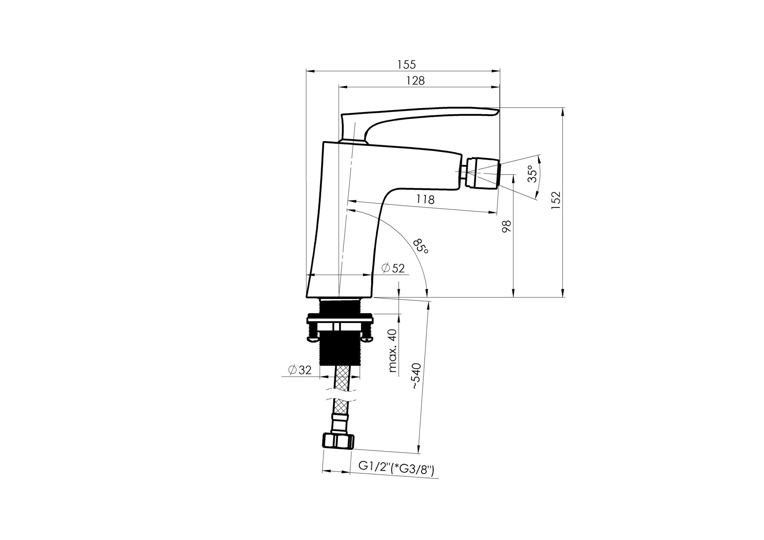Rubineta Bidet faucet with pop-up valve AERO-16