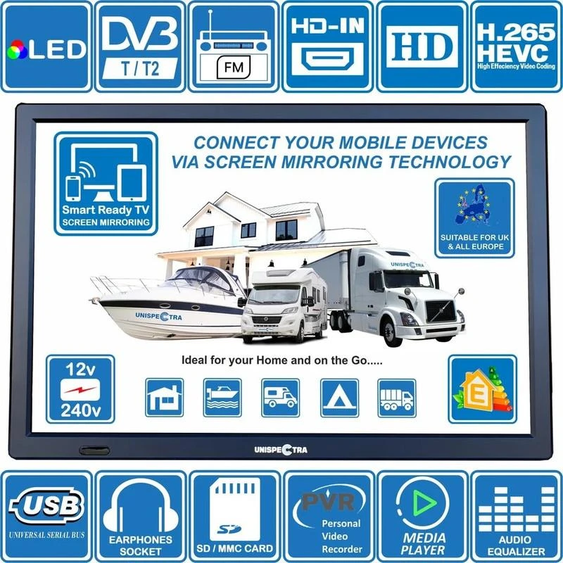 Televizorius Unispectra 19" Mini home/travel TV HD LED TV, 19" (~47 cm) + Screen Mirroring