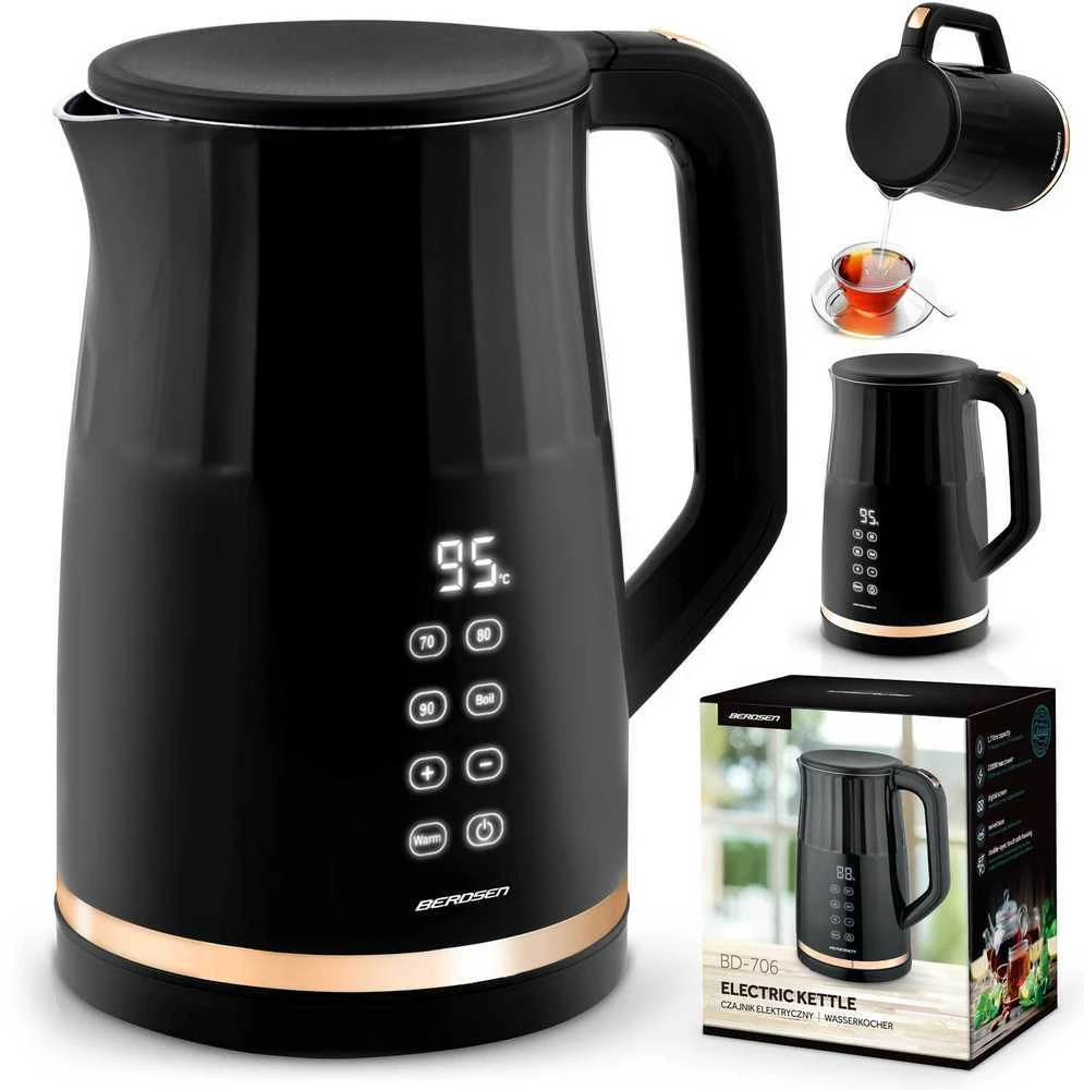 Berdsen BD-706 elektrinis virdulys 1,7 l su temperatūros valdymu ir jutikliniu ekranu, juodas