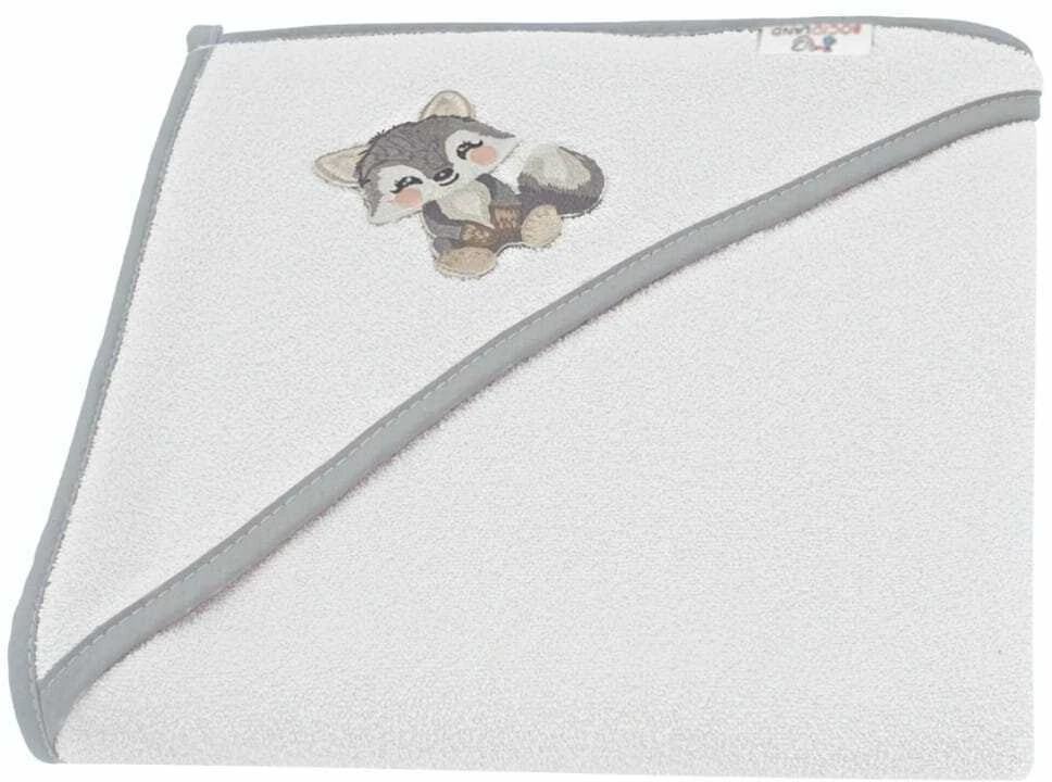 Bocioland rankšluostis su gobtuvu frotinis 100x100 pilkas vilkas BL226