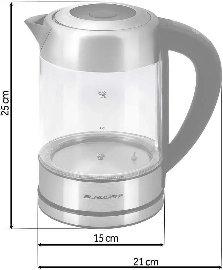 Elektrinis stiklinis virdulys su temperatūros reguliatoriumi 1,7 l 2200 W Berdsen BD-714