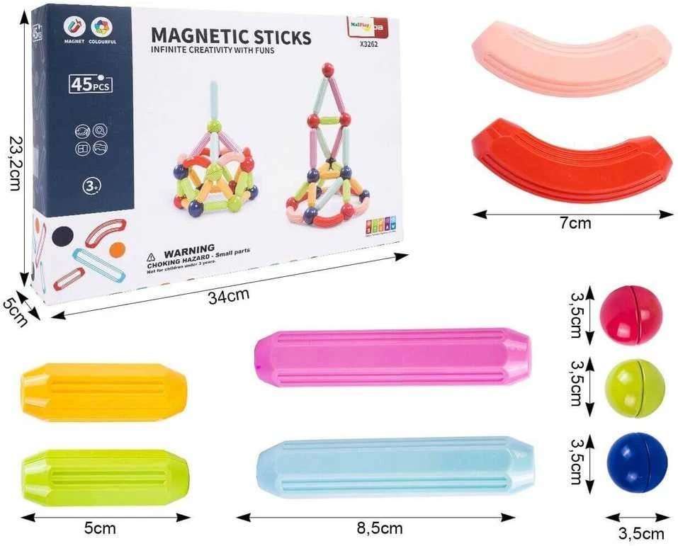 Magnetinis konstruktorius MalPlay, 45 detalės