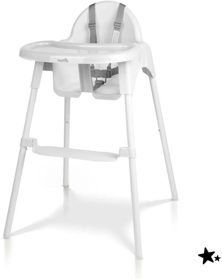 Malplay Maitinimo kėdutė KERI su pakoja, padėklu, dirželiais, 30 kg. Baltos spalvos