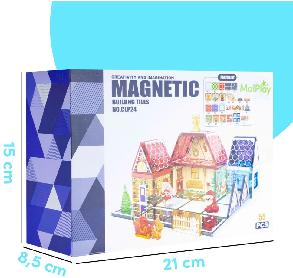 Malplay 3D Magnetinis konstruktorius 55 dalys, Spalvingi nameliai
