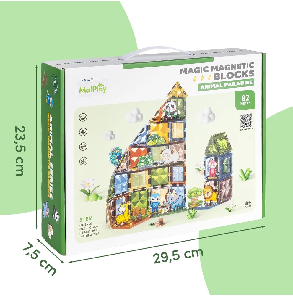 Malplay 3D Magnetinis konstruktorius 82 dalys Gyvūnai
