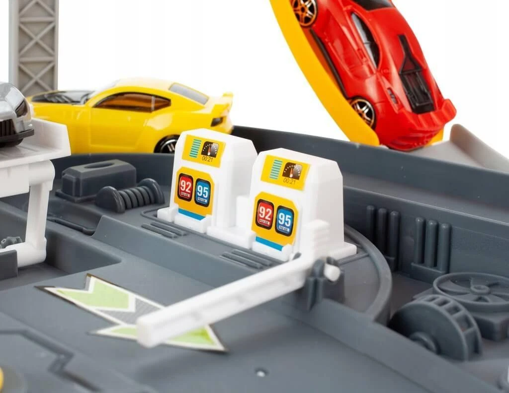 Malplay Automobilių paleidimo trasa ir stovėjimo aikštelė su 4 automobiliais