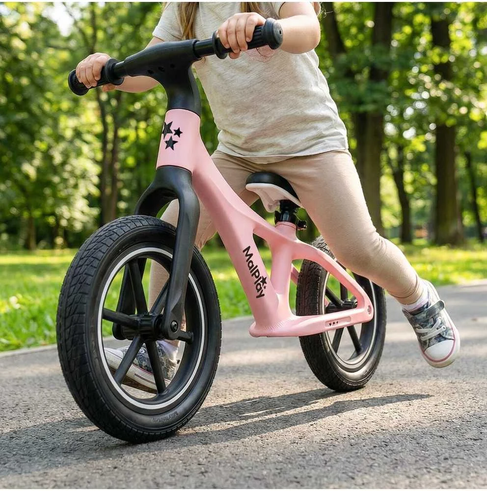 Malplay Balansinis dviratis vaikams nuo 2 metų, 12 colių, PU ratai, lengvi, 3,4kg, „Nylu Rožinė“