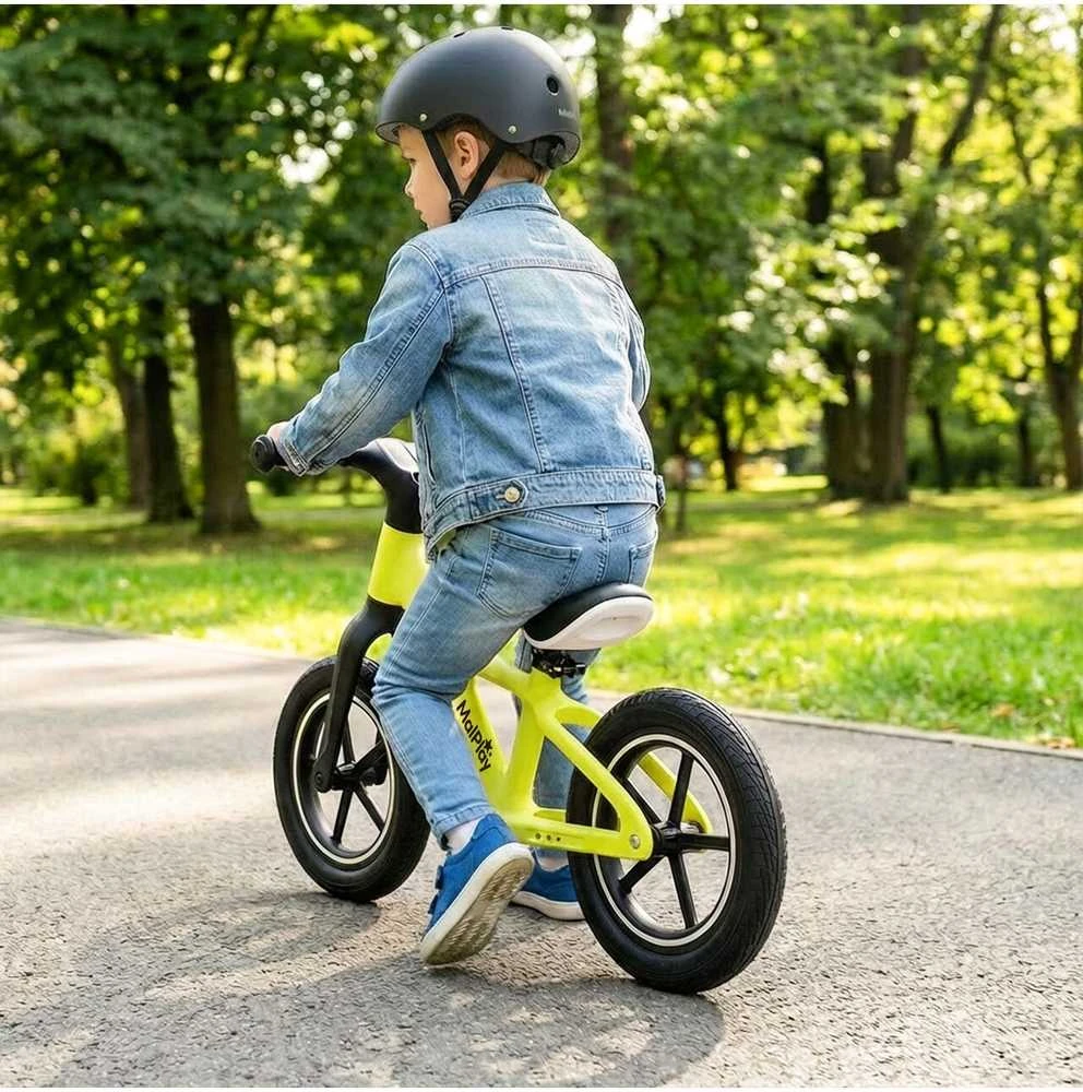 Malplay Balansinis dviratis vaikams nuo 2 metų, 12 colių, PU ratai, lengvi, 3,4kg, „Nylu Lemon“