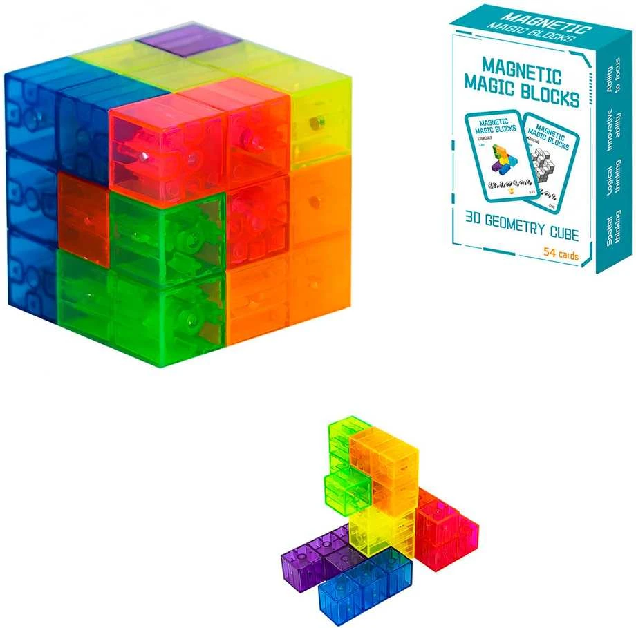 Malplay Magnetinių 3D kaladėlių dėlionė kubas su kortelėmis