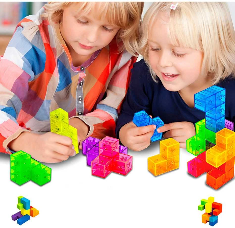 Malplay Magnetinių 3D kaladėlių dėlionė kubas su kortelėmis