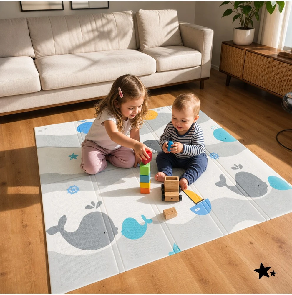 Malplay Edukacinis putplasčio kilimėlis, sulankstomas, dvipusis, 120x120, XPE putplastis vaikams, MATIVO