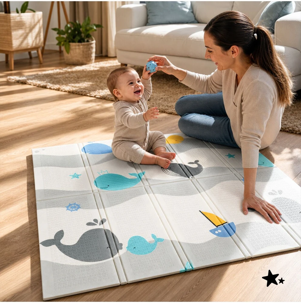 Malplay Edukacinis putplasčio kilimėlis, sulankstomas, dvipusis, 120x120, XPE putplastis vaikams, MATIVO