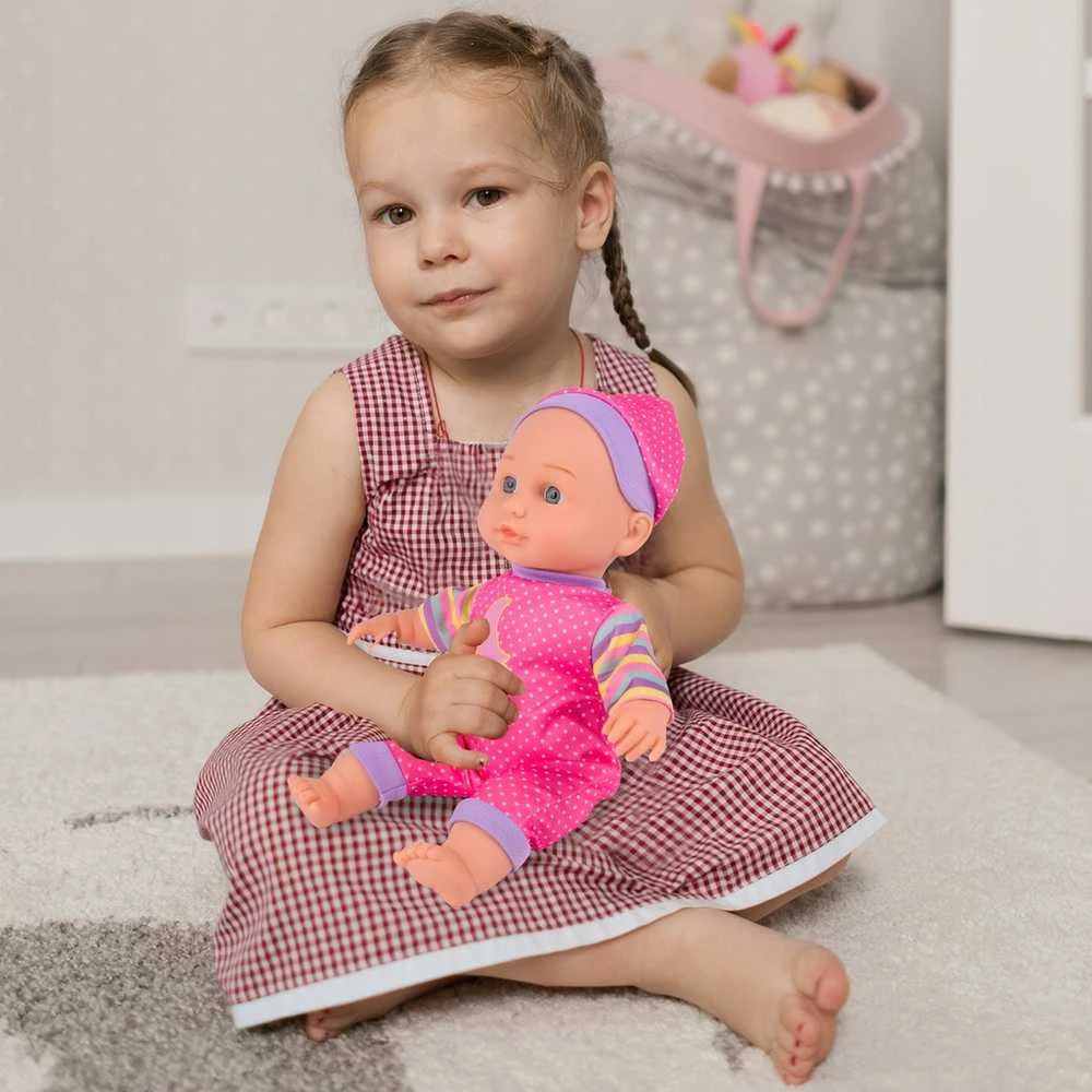 Malplay Interaktyvi kalbanti Lėlė kūdikis su maitinimo buteliuku, 34 cm