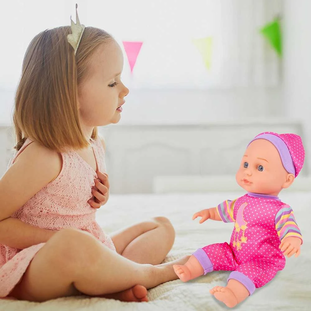 Malplay Interaktyvi kalbanti Lėlė kūdikis su maitinimo buteliuku, 34 cm