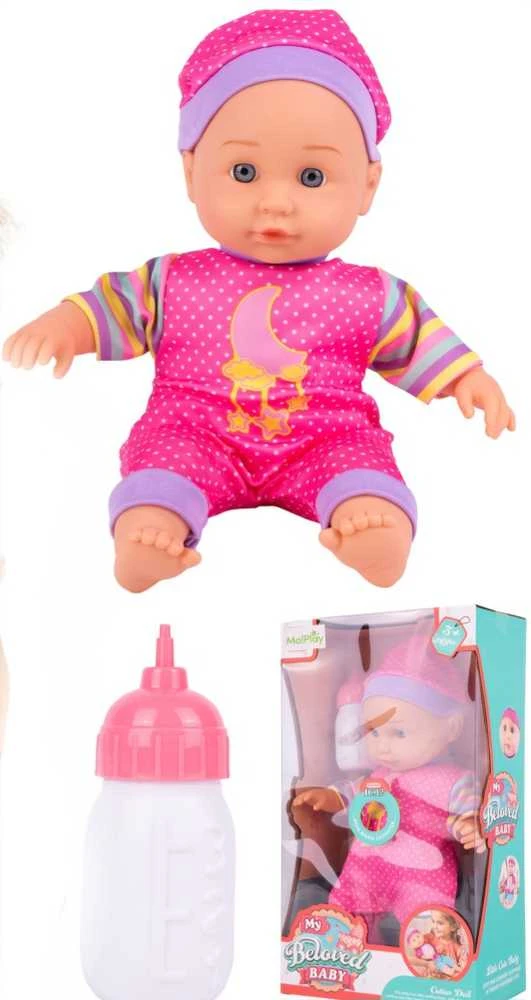 Malplay Interaktyvi kalbanti Lėlė kūdikis su maitinimo buteliuku, 34 cm
