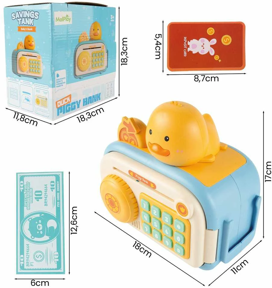 Malplay Interaktyvi vaikiška taupyklė seifas „Duck Piggy Bank“