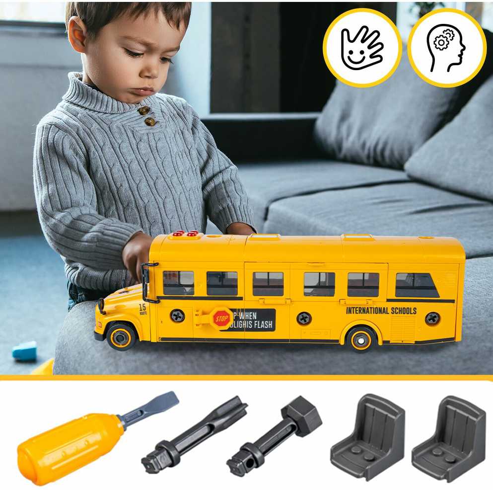 Malplay Konstruktorius- didelis mokyklinis autobusas su šviesa ir garsu, 48 el.