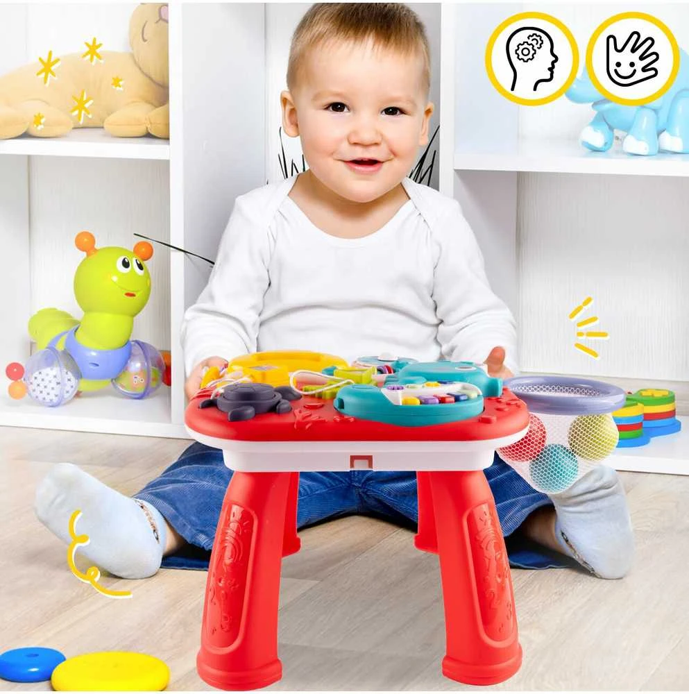 Malplay Lavinamasis stumdukas- staliukas kūdikiams su krepšiniu, 3in 1