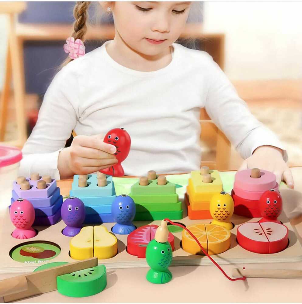 Malplay Lavinamoji Montessori medinė dėlionė su pjaustomais vaisiais