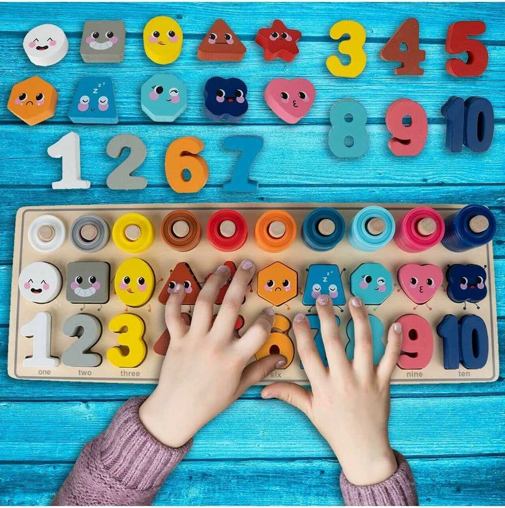 Malplay Lavinamoji Montessori medinė dėlionė, mokanti skaičiuoti 4in1