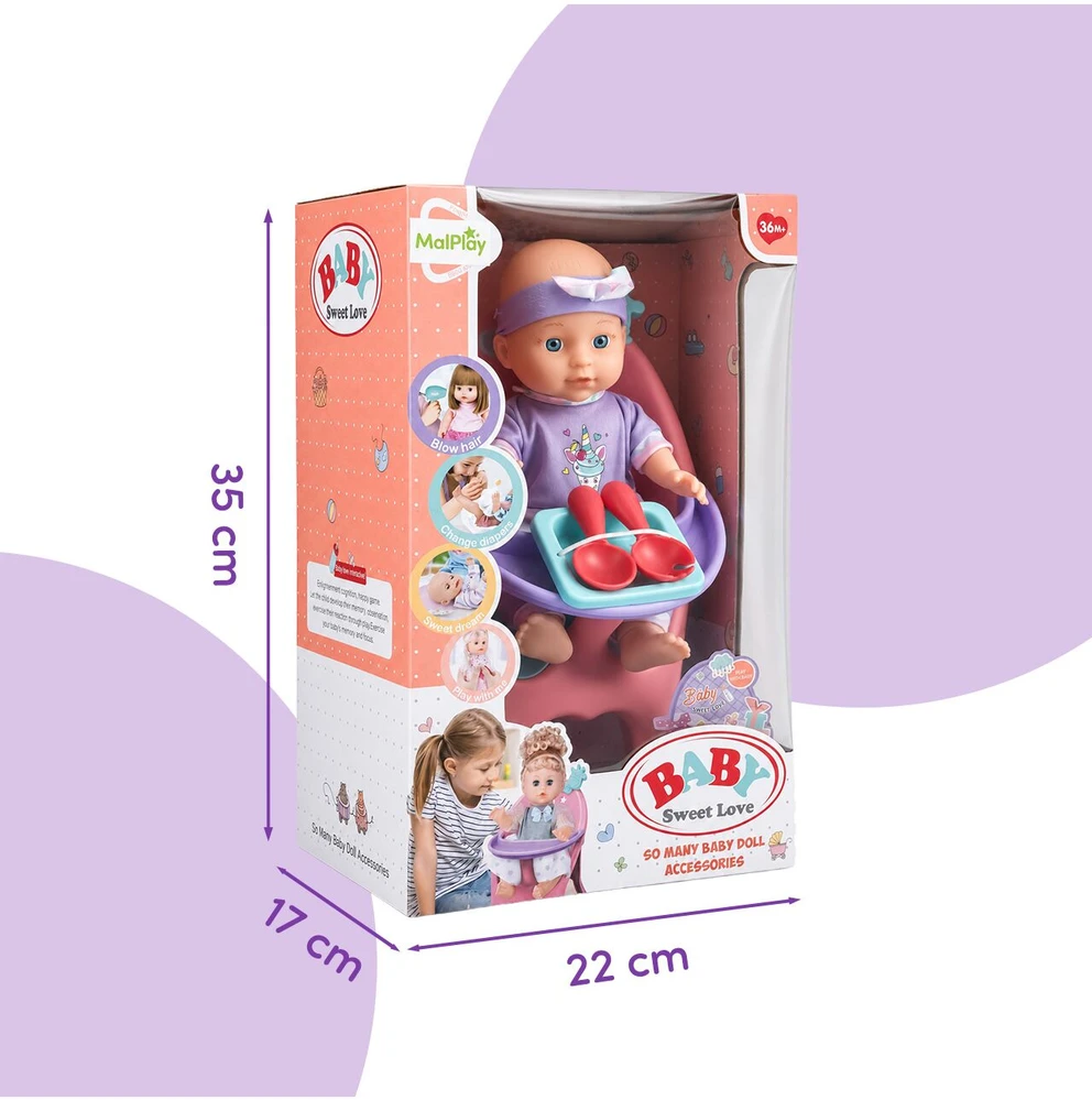Malplay Lėlė „Baby Sweet Love“ su kėdute ir aksesuarais