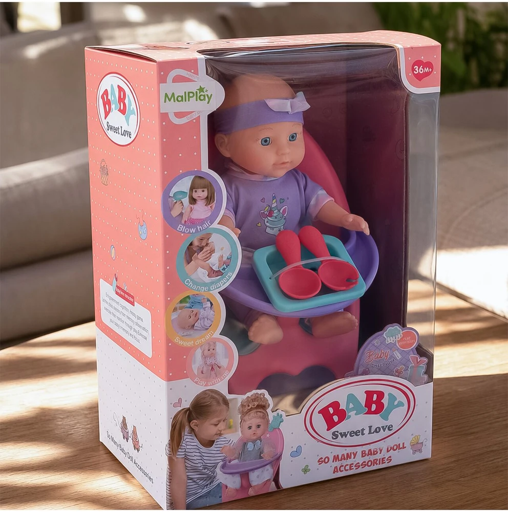 Malplay Lėlė „Baby Sweet Love“ su kėdute ir aksesuarais